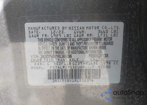 2024 Nissan Kicks S Xtronic Cvt from USA, damaged, VIN 3N1CP5BV1RL508396